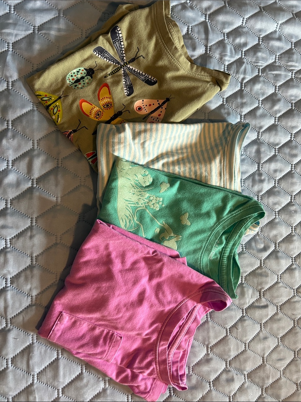 Cat & Jack Girls Short Sleeve Tee Pack - Olive Green, Pink, Mint, Cream Stripe
